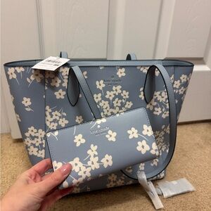 Kate Spade Light Blue and White Floral Tote with Wallet